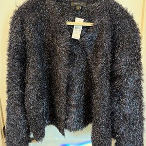 Ann Taylor Women's midnight blue Fuzzy/ Tinsel cardigan Sweater.